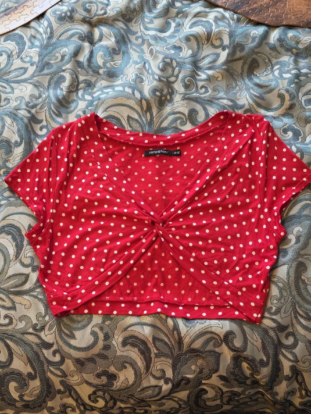 Atmosphere Red Polka Dot Twist-Front Crop Top